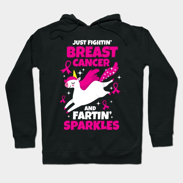 Fighting Breast Cancer Farting Sparkles Unicorn Hoodie by jomadado